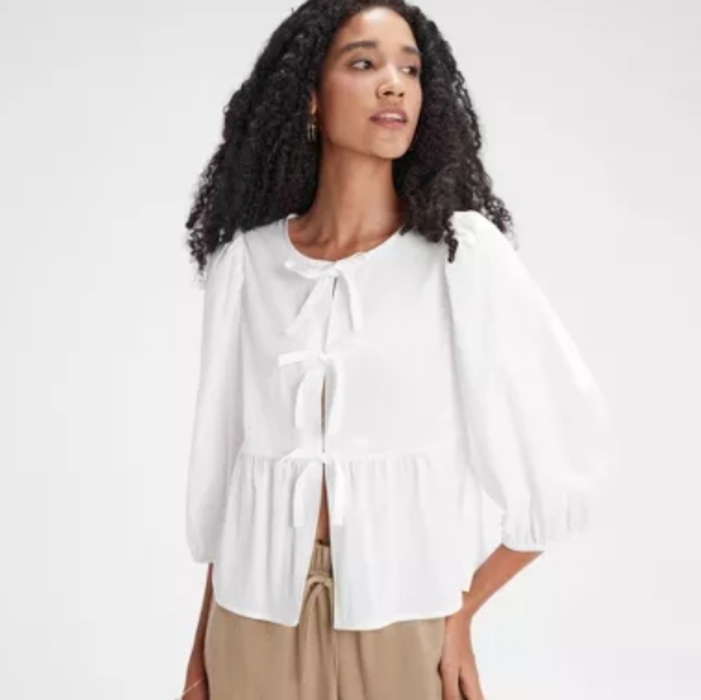A New Day Tie-Front Puff Sleeve‎ Blouse